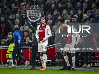 AFC Ajax Amsterdam forwards Wout Weghorst and Chuba Akpom play during the match between Ajax and Lazio at the Johan Cruijff ArenA for the UE...