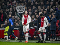 AFC Ajax Amsterdam forwards Wout Weghorst and Chuba Akpom play during the match between Ajax and Lazio at the Johan Cruijff ArenA for the UE...