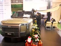 People view cars at the 16th Shandong International Auto Show in Qingdao, China, on December 13, 2024. (