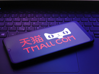 The Tmall logo appears on the screen of a smartphone in Reno, United States, on December 12, 2024 (