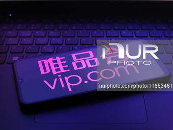 The Vipshop logo appears on the screen of a smartphone in Reno, United States, on December 12, 2024 (