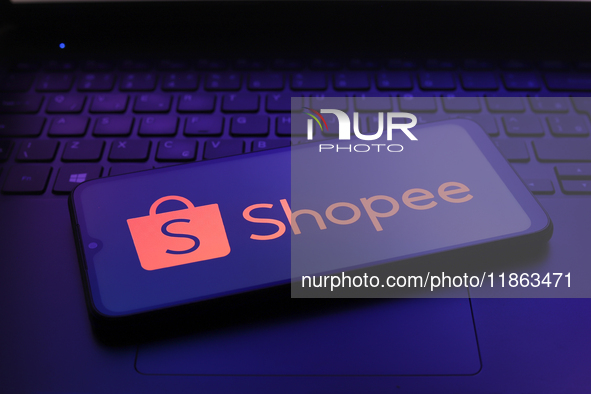 The Shopee logo appears on the screen of a smartphone in Reno, United States, on December 12, 2024. 