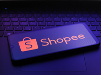 The Shopee logo appears on the screen of a smartphone in Reno, United States, on December 12, 2024. (