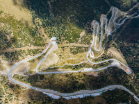 The winding road of National Highway 318 is in Ganzi Prefecture, Sichuan province, China, on October 18, 2024. (