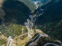 The winding road of National Highway 318 is in Ganzi Prefecture, Sichuan province, China, on October 18, 2024. (