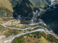 The winding road of National Highway 318 is in Ganzi Prefecture, Sichuan province, China, on October 18, 2024. (