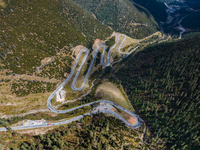 The winding road of National Highway 318 is in Ganzi Prefecture, Sichuan province, China, on October 18, 2024. (