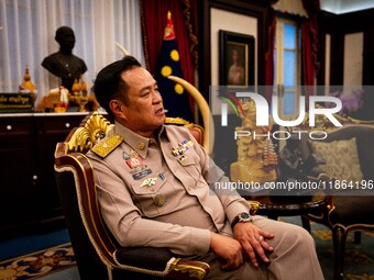 Minister of Interior and Deputy Prime Minister Anutin Charnvirakul speaks to the media in his office at the Ministry of Interior in Bangkok,...