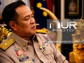 Minister of Interior and Deputy Prime Minister Anutin Charnvirakul speaks to the media in his office at the Ministry of Interior in Bangkok,...