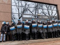 During a student march, a clash occurs in front of the Polytechnic University in Turin, Italy, on December 13, 2024. The students attempt to...