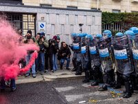 During a student march, a clash occurs in front of the Polytechnic University in Turin, Italy, on December 13, 2024. The students attempt to...