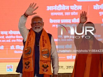 Indian Prime Minister Narendra Modi and Uttar Pradesh Chief Minister Yogi Adityanath attend the inauguration of various development projects...