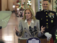 The First Lady Jill Biden holds a U.S. Marine Corps Reserve Toys for Tots event with local Marine Corps families in the East Room of the Whi...