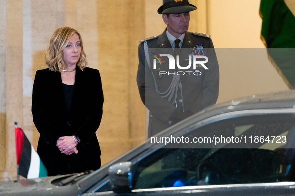 Italian Prime Minister Giorgia Meloni welcomes Palestinian President Mahmud Abbas at Palazzo Chigi prior to their meeting in Rome, Italy, on...