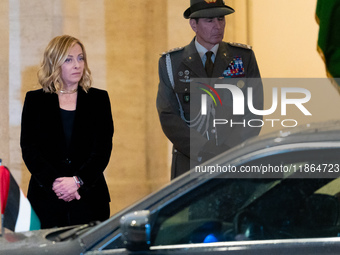 Italian Prime Minister Giorgia Meloni welcomes Palestinian President Mahmud Abbas at Palazzo Chigi prior to their meeting in Rome, Italy, on...