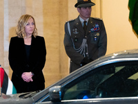 Italian Prime Minister Giorgia Meloni welcomes Palestinian President Mahmud Abbas at Palazzo Chigi prior to their meeting in Rome, Italy, on...