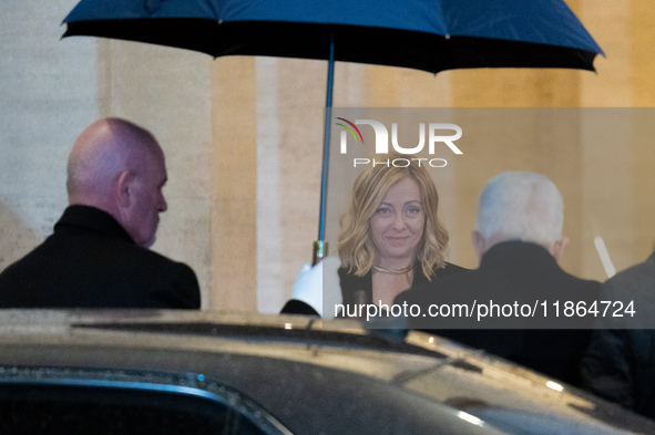 Italian Prime Minister Giorgia Meloni welcomes Palestinian President Mahmud Abbas at Palazzo Chigi prior to their meeting in Rome, Italy, on...