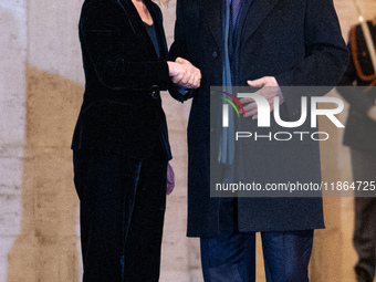 Italian Prime Minister Giorgia Meloni welcomes Palestinian President Mahmud Abbas at Palazzo Chigi prior to their meeting in Rome, Italy, on...