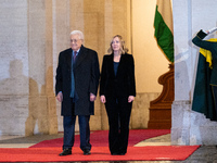 Italian Prime Minister Giorgia Meloni welcomes Palestinian President Mahmud Abbas at Palazzo Chigi prior to their meeting in Rome, Italy, on...