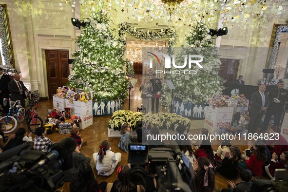 On December 13, 2024, the First Lady, Jill Biden, hosts a U.S. Marine Corps Reserve Toys for Tots event at the White House with local Marine...