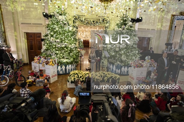 On December 13, 2024, the First Lady, Jill Biden, hosts a U.S. Marine Corps Reserve Toys for Tots event at the White House with local Marine...