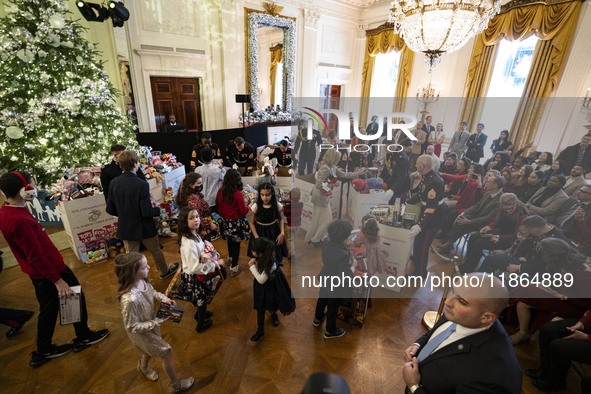 On December 13, 2024, the First Lady, Jill Biden, hosts a U.S. Marine Corps Reserve Toys for Tots event at the White House with local Marine...