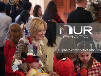 The First Lady hosts a Toys for Tots event at the White House with military families in Washington, D.C, on december 13, 2024. (