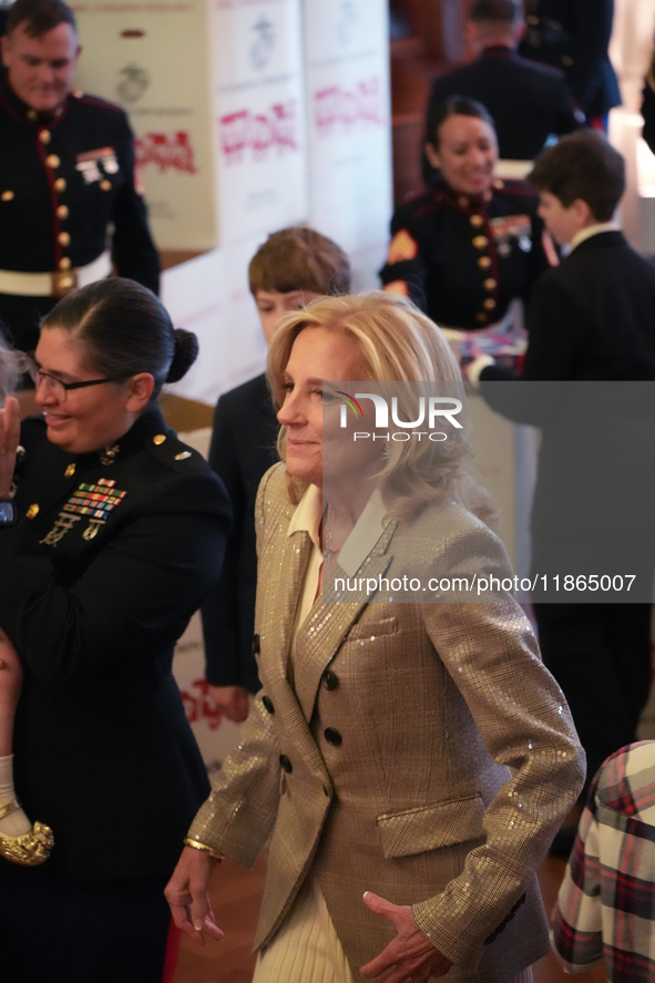 The First Lady hosts a Toys for Tots event at the White House with military families in Washington, D.C, on december 13, 2024. 