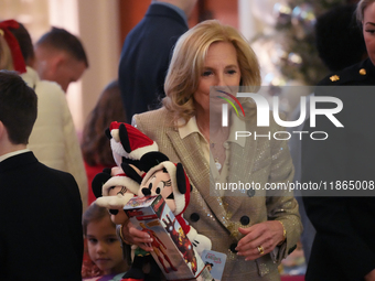 The First Lady hosts a Toys for Tots event at the White House with military families in Washington, D.C, on december 13, 2024. (