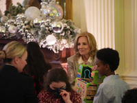 The First Lady hosts a Toys for Tots event at the White House with military families in Washington, D.C, on december 13, 2024. (