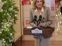 The First Lady hosts a Toys for Tots event at the White House with military families in Washington, D.C, on december 13, 2024. (