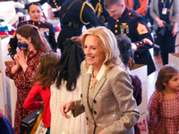 The First Lady hosts a Toys for Tots event at the White House with military families in Washington, D.C, on december 13, 2024. (