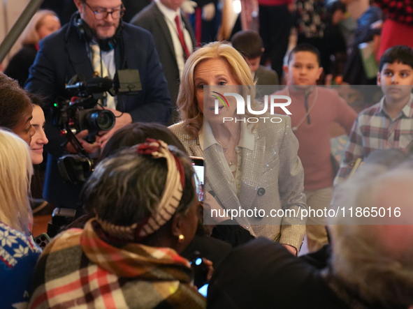 The First Lady hosts a Toys for Tots event at the White House with military families in Washington, D.C, on december 13, 2024. 