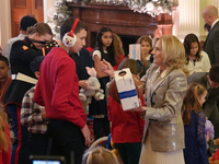 The First Lady hosts a Toys for Tots event at the White House with military families in Washington, D.C, on december 13, 2024. (