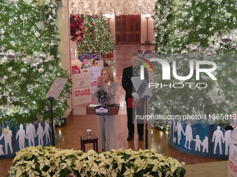 The First Lady hosts a Toys for Tots event at the White House with military families in Washington, D.C, on december 13, 2024. (