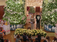 The First Lady hosts a Toys for Tots event at the White House with military families in Washington, D.C, on december 13, 2024. (