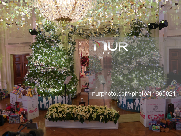 The First Lady hosts a Toys for Tots event at the White House with military families in Washington, D.C, on december 13, 2024. 