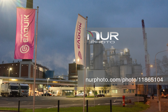 A general view of the entrance of the Evonik Chemical plant in Wesseling, near Cologne, Germany, on December 13, 2024, as Evonik plans to cu...