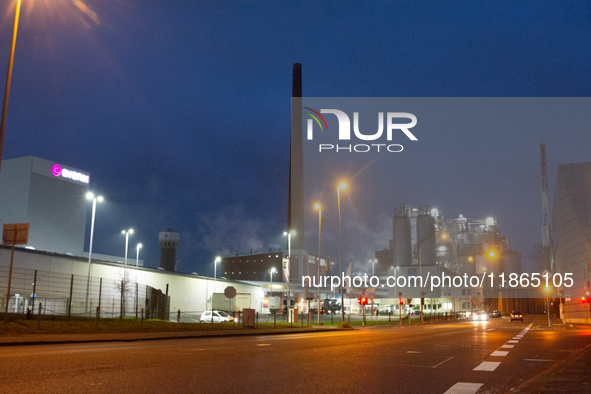 A general view of the entrance of the Evonik Chemical plant in Wesseling, near Cologne, Germany, on December 13, 2024, as Evonik plans to cu...