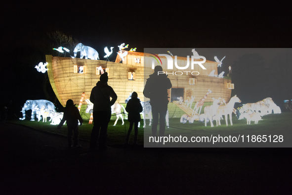 A general view of an illuminated installation is seen inside the Cologne Zoo in Cologne, Germany, on December 13, 2024, during the opening o...