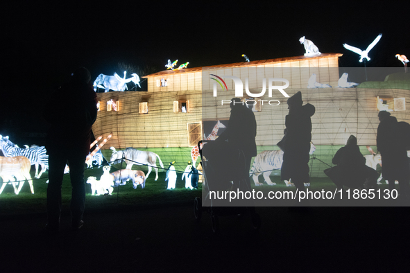 A general view of an illuminated installation is seen inside the Cologne Zoo in Cologne, Germany, on December 13, 2024, during the opening o...