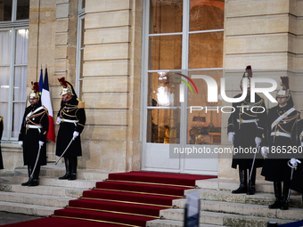 View of the entrance of Hotel de Matignon before the handover ceremony between Michel Barnier, the outgoing Prime Minister, and Francois Bay...