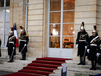 View of the entrance of Hotel de Matignon before the handover ceremony between Michel Barnier, the outgoing Prime Minister, and Francois Bay...