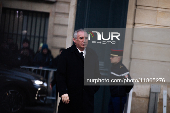 Francois Bayrou, the new Prime Minister, arrives at the handover ceremony between Michel Barnier, the outgoing Prime Minister, and Francois...