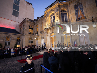 View of the Matignon entrance during the handover ceremony between Michel Barnier, the outgoing Prime Minister, and Francois Bayrou, the new...