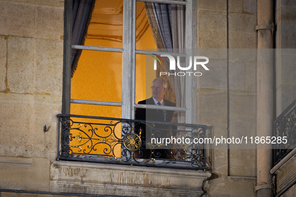 In Paris, France, on December 13, 2024, Michel Barnier, the resigning Prime Minister, is seen during the handover ceremony between Michel Ba...