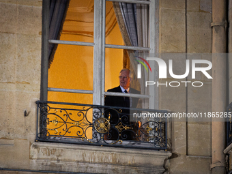 In Paris, France, on December 13, 2024, Michel Barnier, the resigning Prime Minister, is seen during the handover ceremony between Michel Ba...