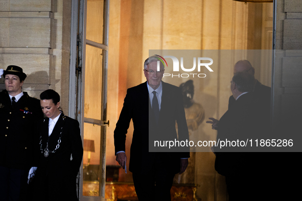 In Paris, France, on December 13, 2024, Michel Barnier, the resigning Prime Minister, is seen during the handover ceremony between Michel Ba...