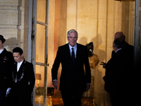 In Paris, France, on December 13, 2024, Michel Barnier, the resigning Prime Minister, is seen during the handover ceremony between Michel Ba...