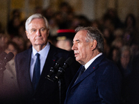 Francois Bayrou speaks during the handover ceremony between Michel Barnier, the outgoing Prime Minister, and Francois Bayrou, the new French...